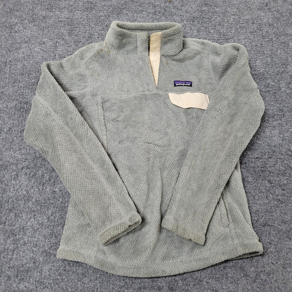Patagonia Fleece Pullover Womens Size S Sage Green Re-Tool Snap-T Pocket Stained